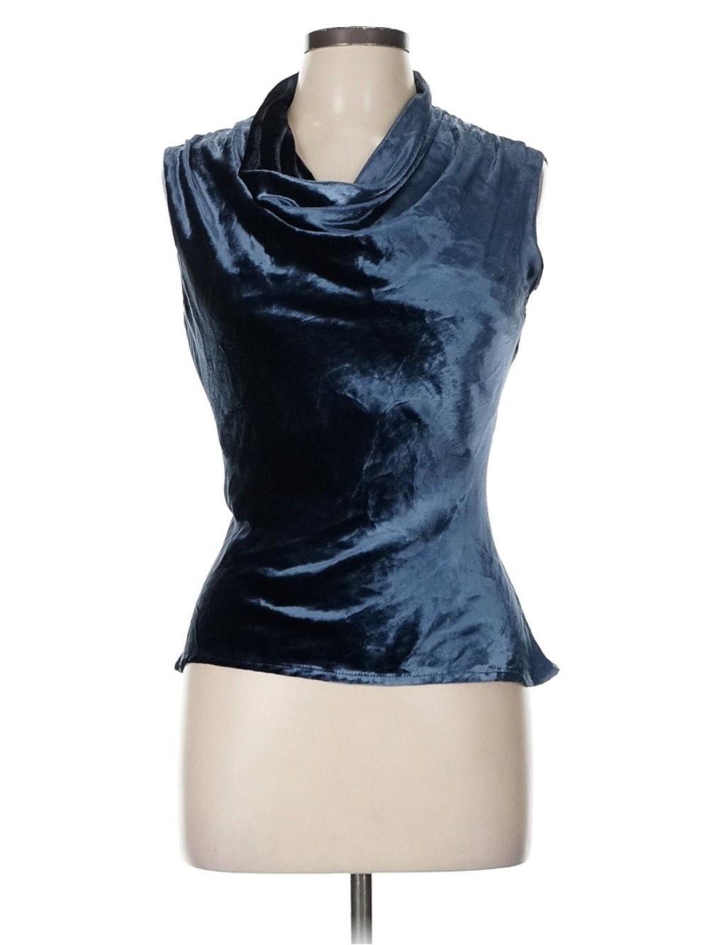 Faconnable Blue Silk and Velvet Cowl Neck Top
